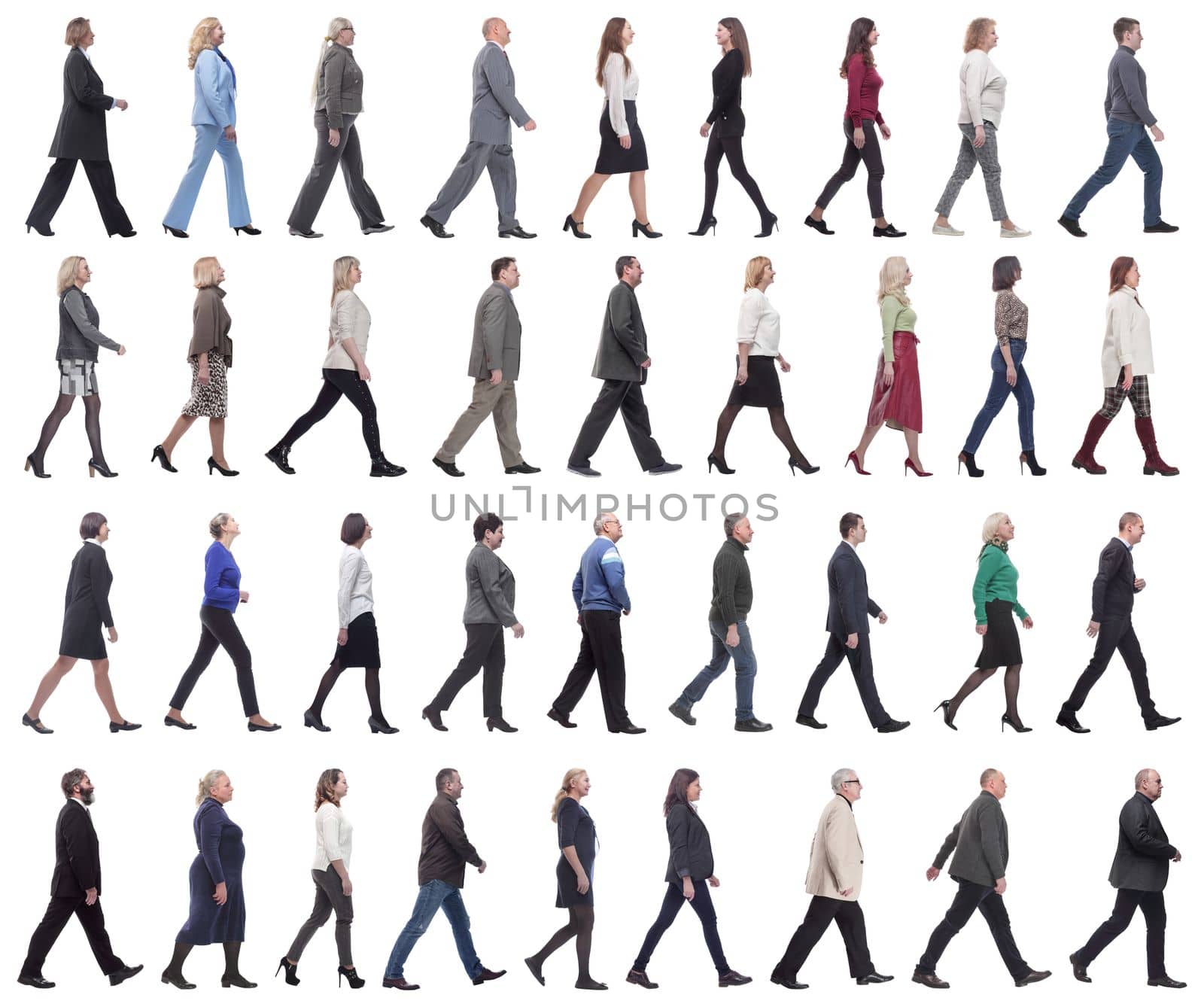 group of successful business people in motion isolated on white background