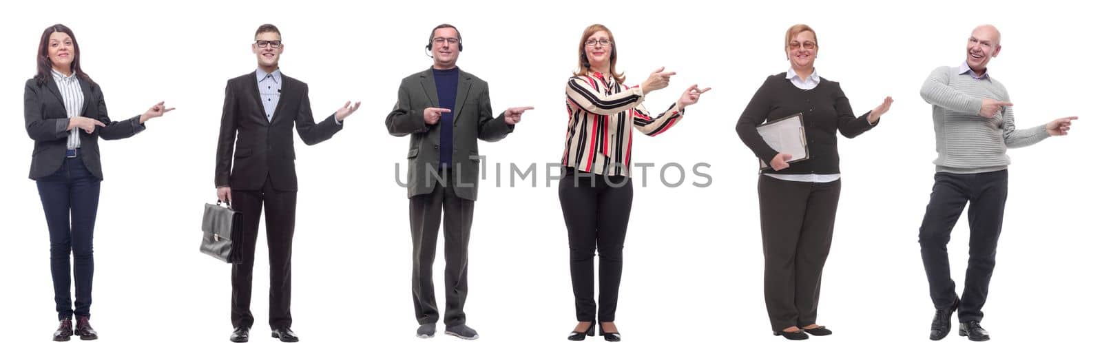 group of business people showing thumbs up isolated on white background