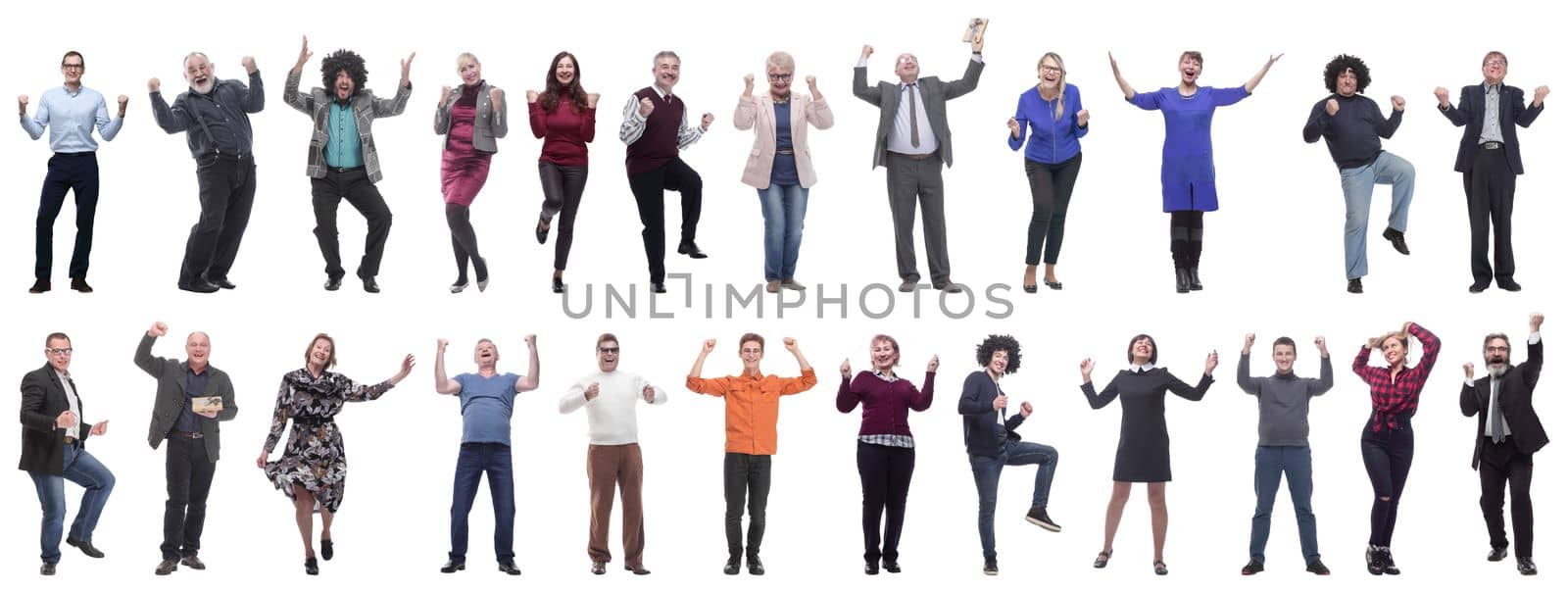 collage of people joyful energetic full length isolated on white background