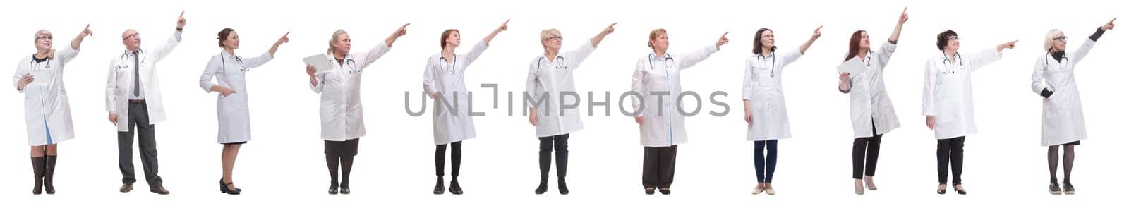 group of doctors in full length isolated on white background