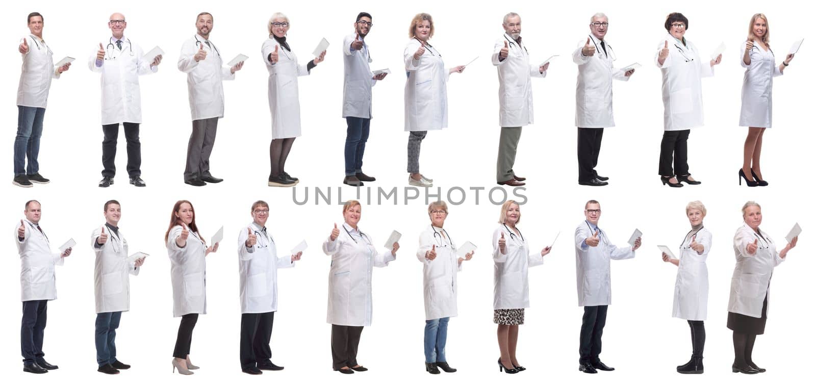 group of doctors with clipboard isolated on white background