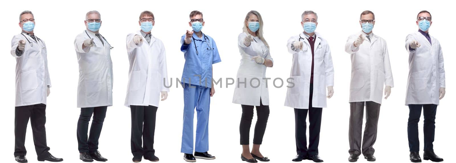 group of doctors in mask isolated on white by asdf