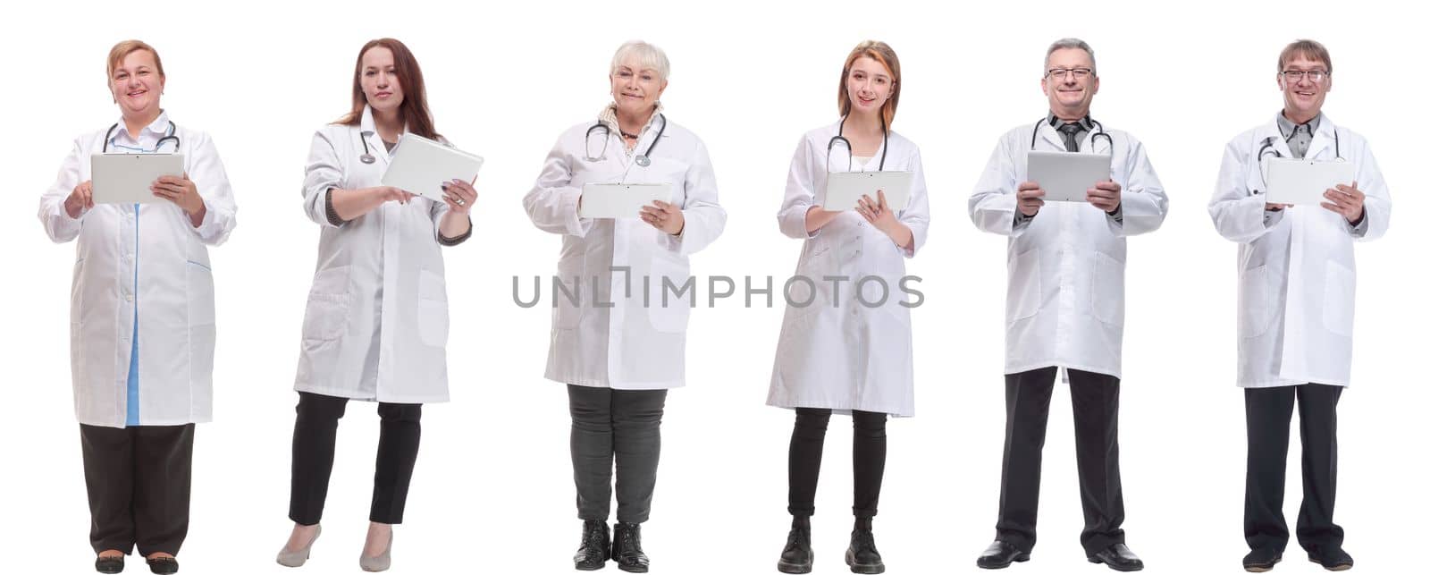 group of doctors with clipboard isolated on white background