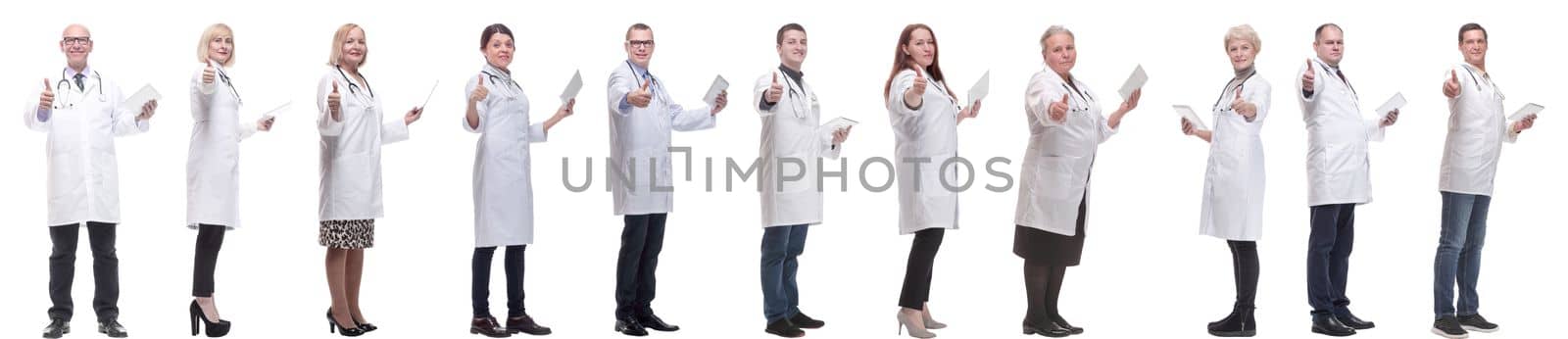 group of doctors with clipboard isolated on white background