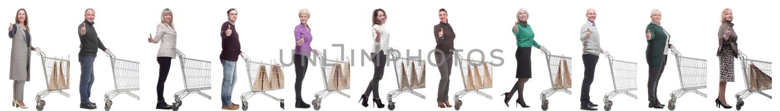 a group of people in profile with a basket showing thumbs up by asdf