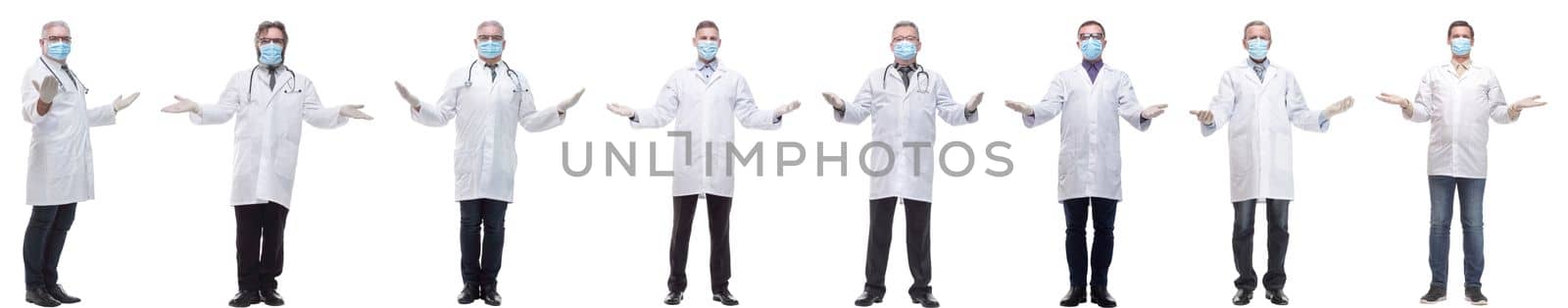 group of doctors in mask isolated on white background