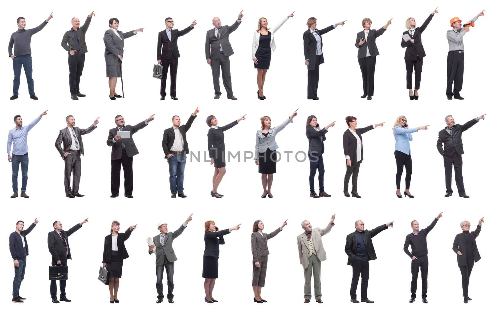 group of business people showing thumbs up isolated on white background