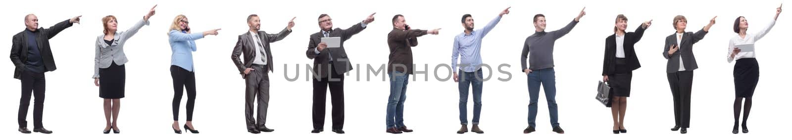 group of business people showing thumbs up isolated on white background