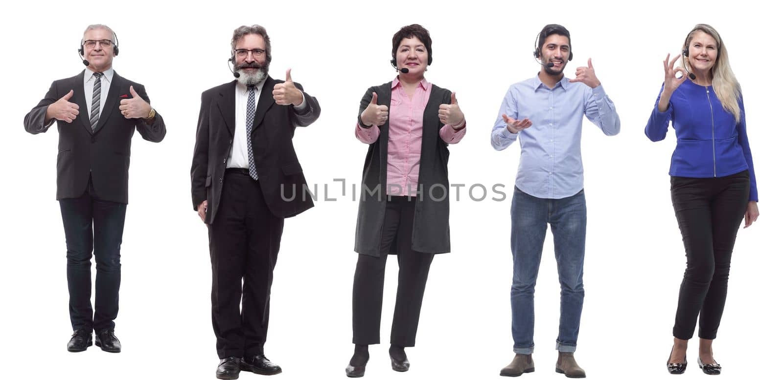 group of people with microphone isolated on white background