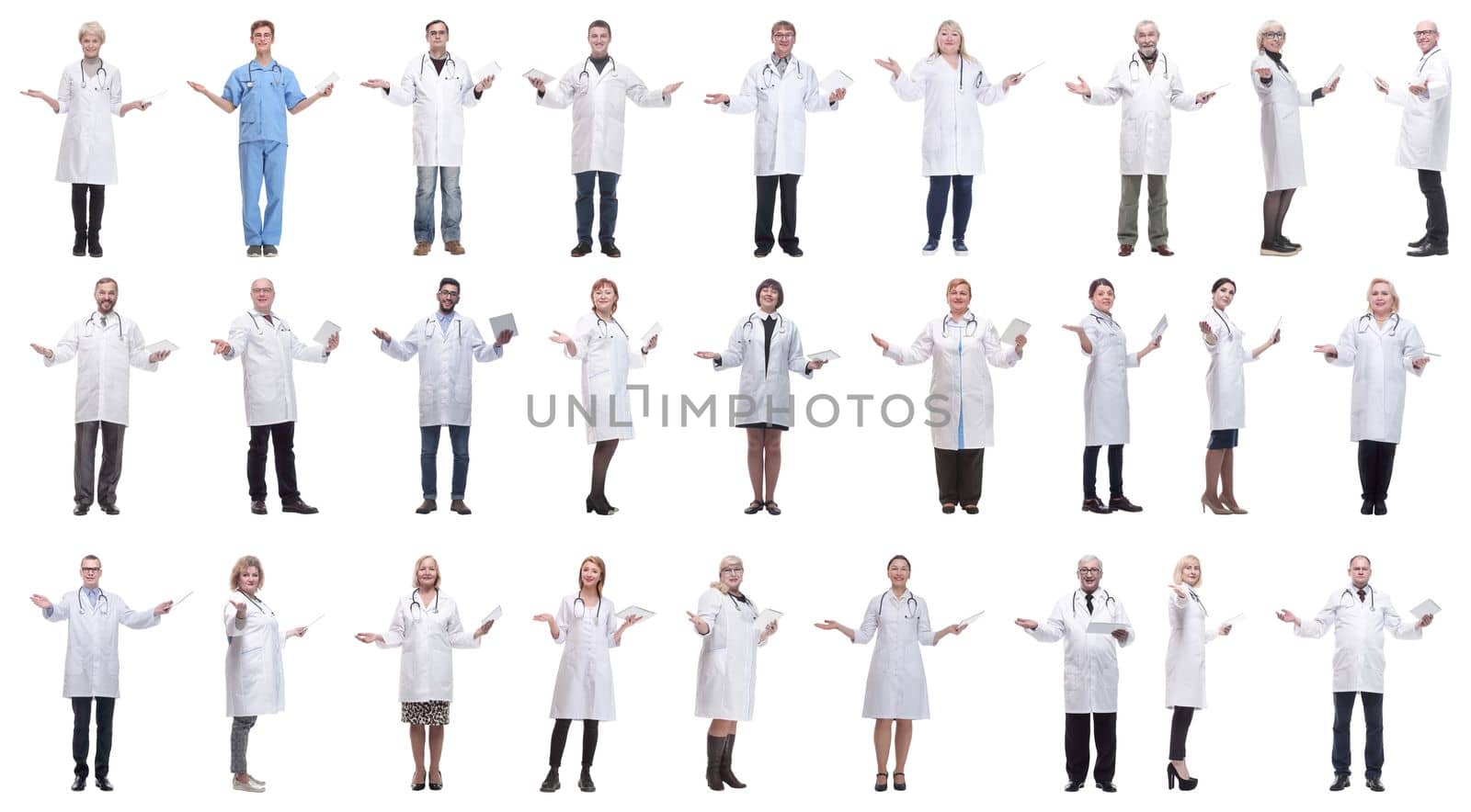 group of doctors with clipboard isolated on white background