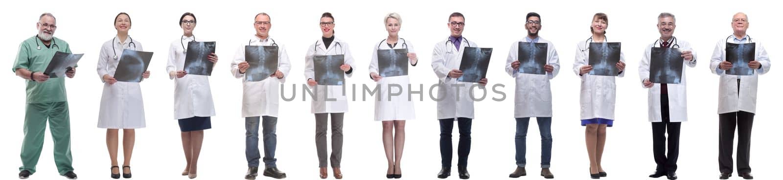 group of doctors holding x-ray isolated on white background