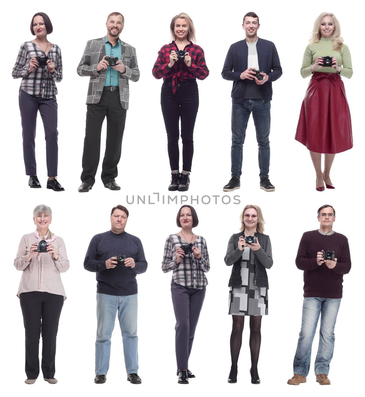 collage of professional photographers in full length isolated by asdf