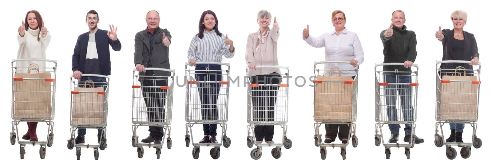 group of people with shopping cart showing thumbs up by asdf
