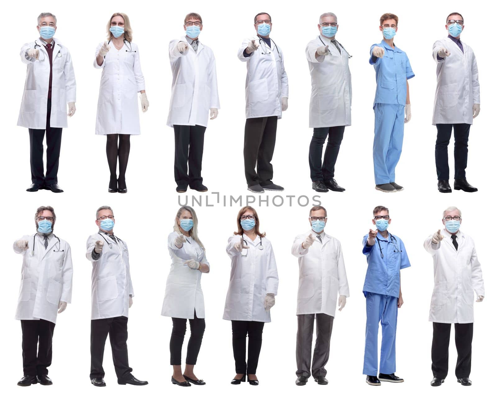 group of doctors in mask isolated on white background