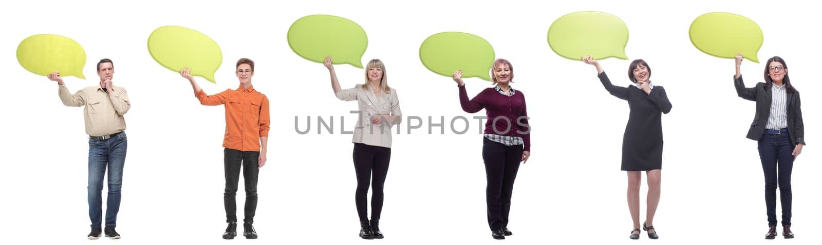 group of successful business people with comments isolated on white background