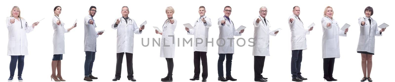 group of doctors with clipboard isolated on white background