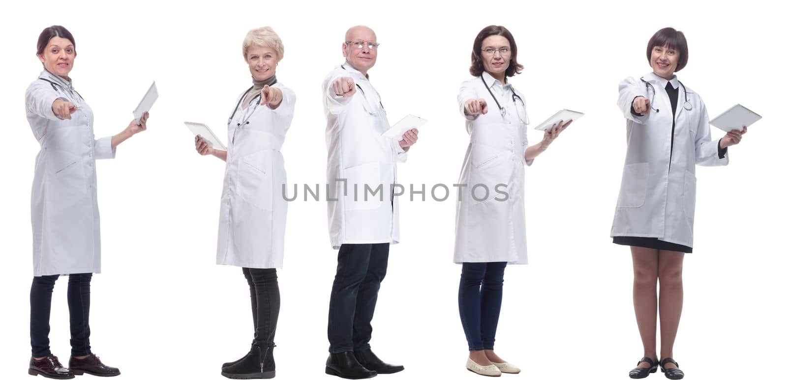 group of doctors with clipboard isolated on white background