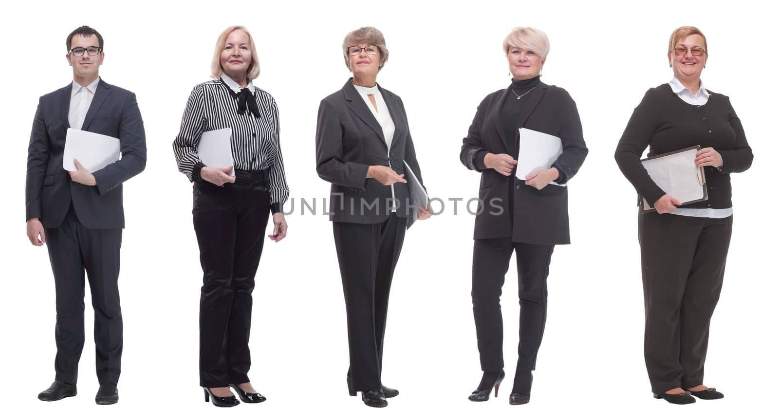collage of people holding a4 sheet in hands isolated on white background