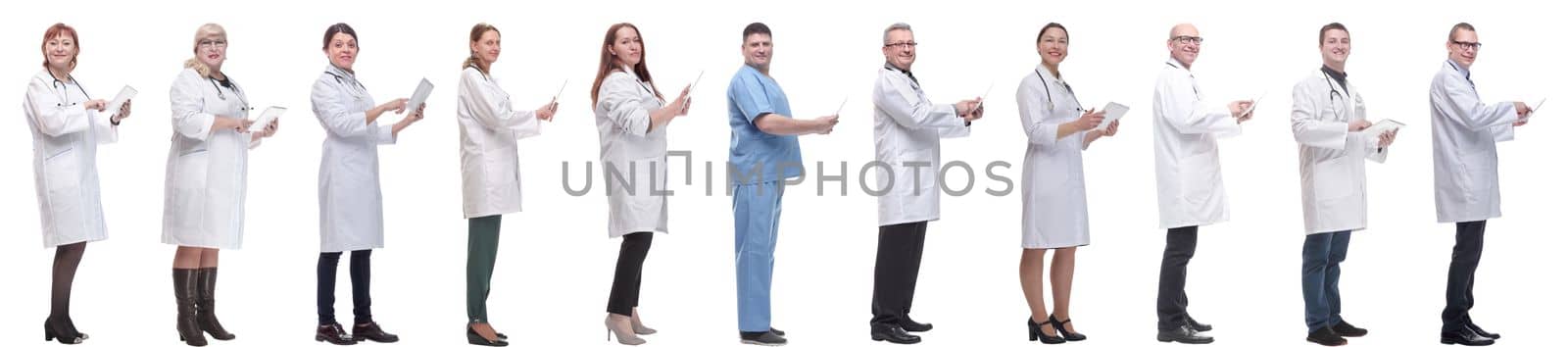 group of doctors with clipboard isolated on white background