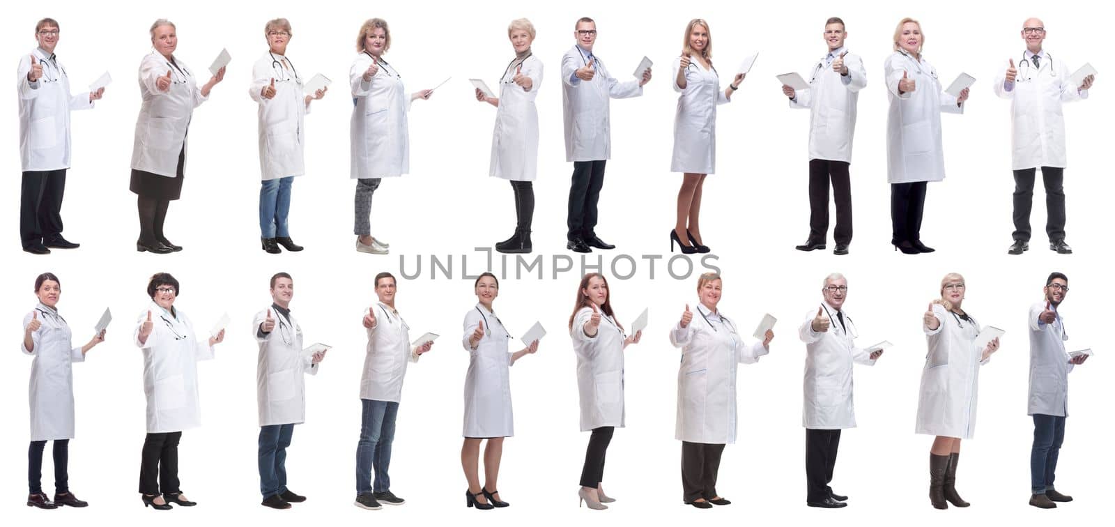 group of doctors with clipboard isolated on white background