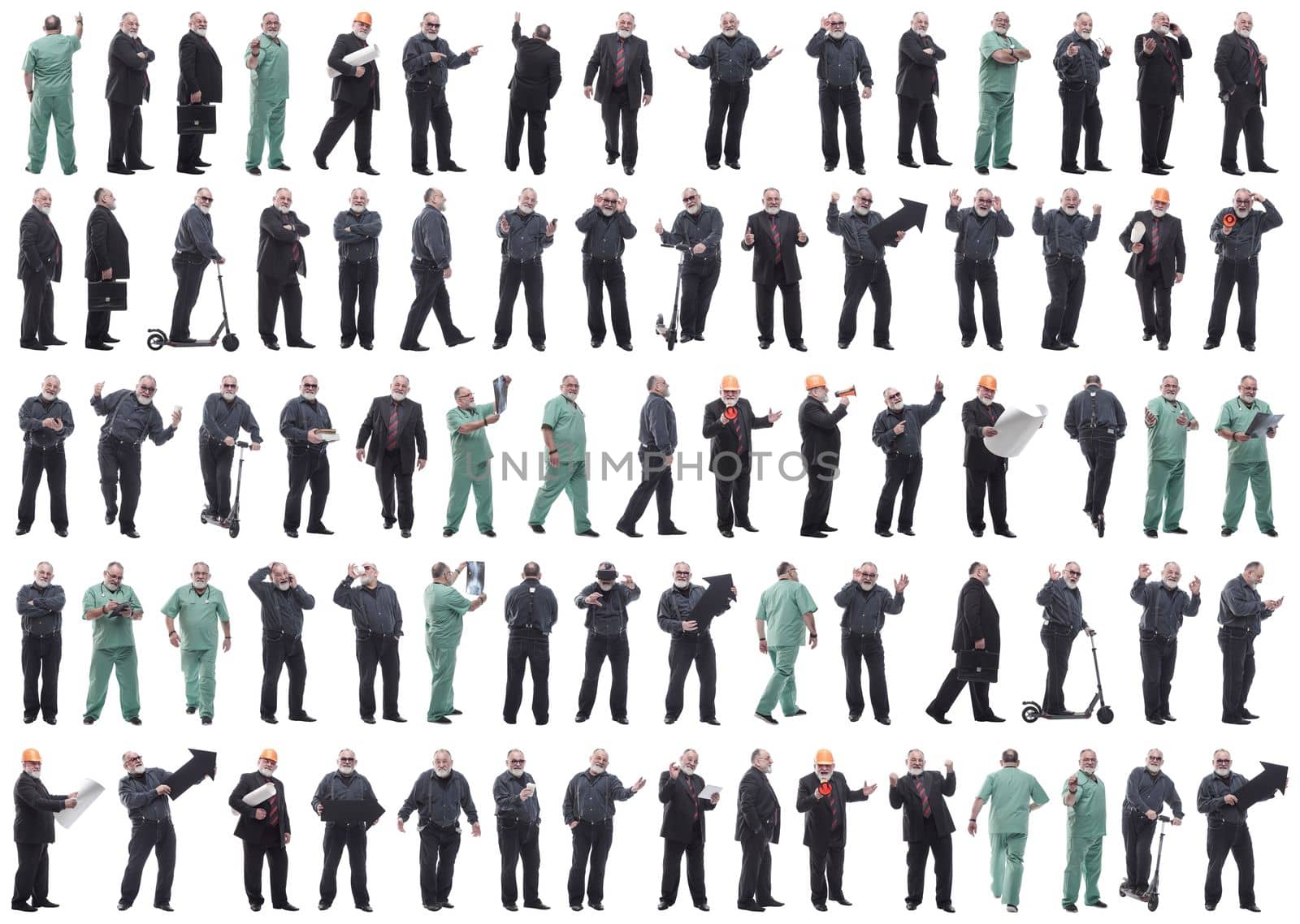 set of images of a man in full growth. displays many concepts