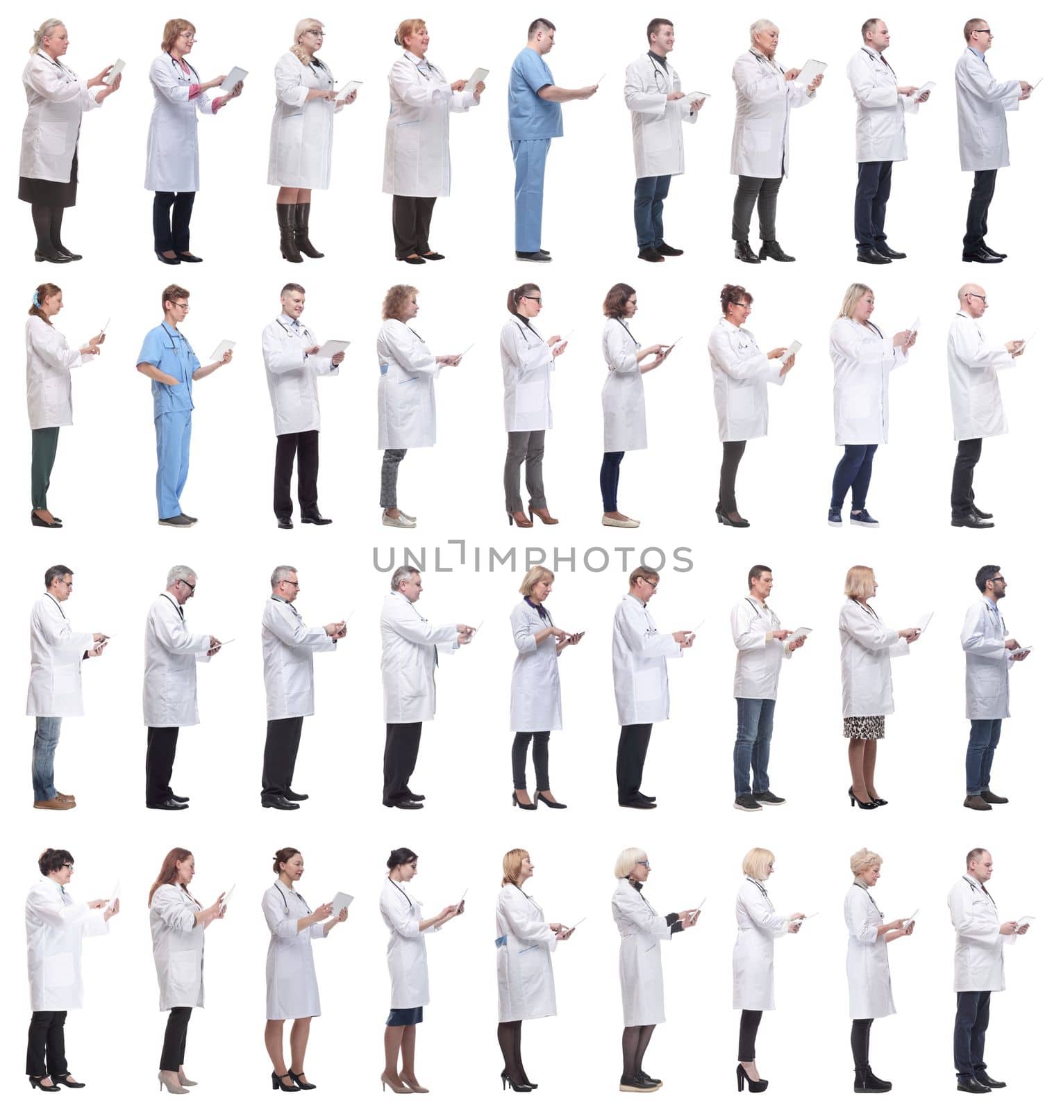 group of doctors with clipboard isolated on white background