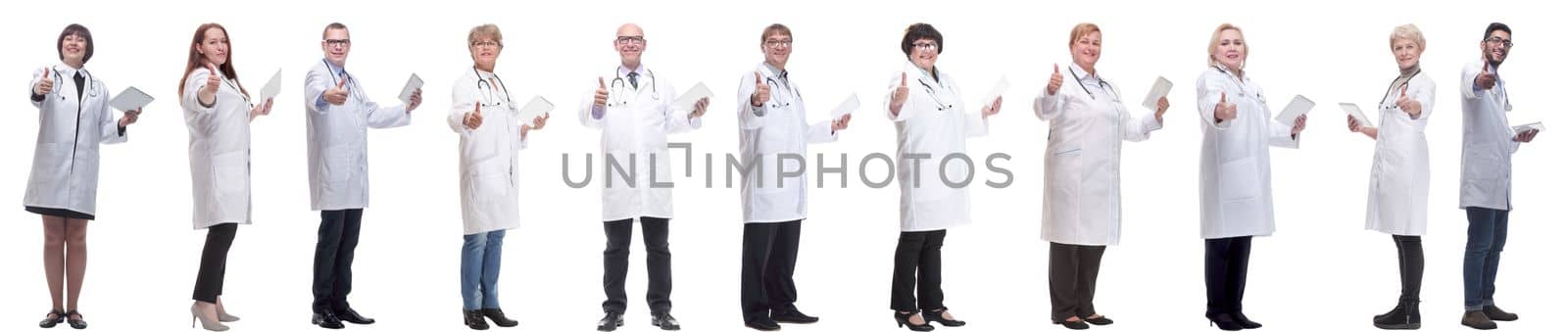 group of doctors with clipboard isolated on white by asdf