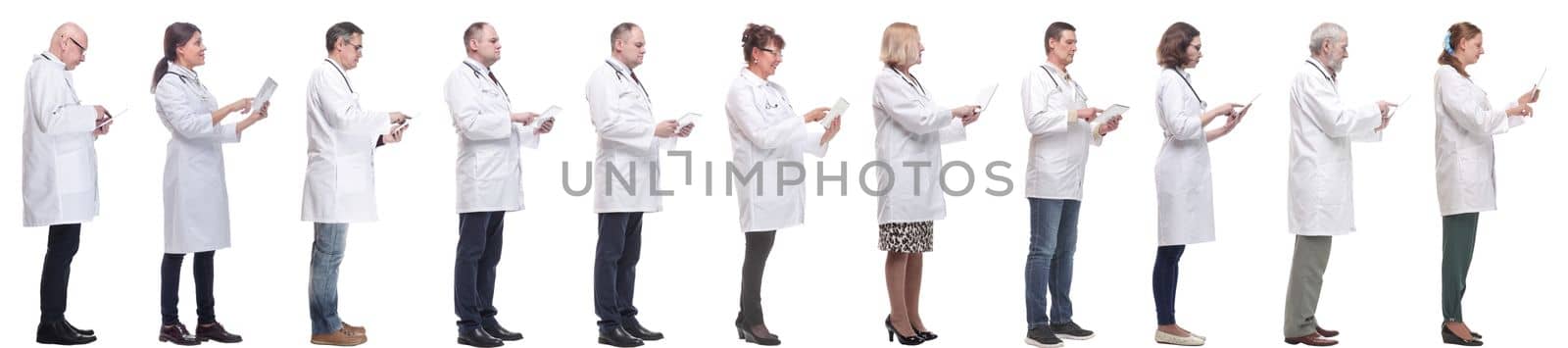 group of doctors with clipboard isolated on white background