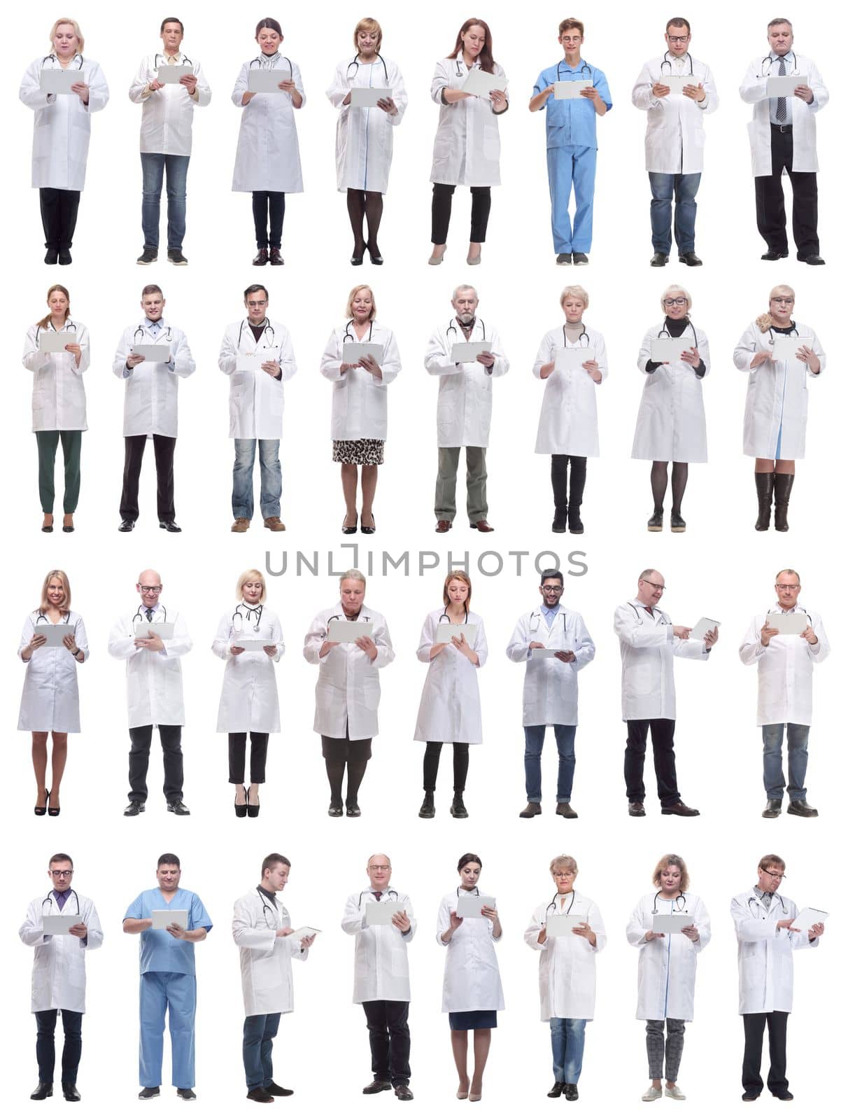 group of doctors with clipboard isolated on white background