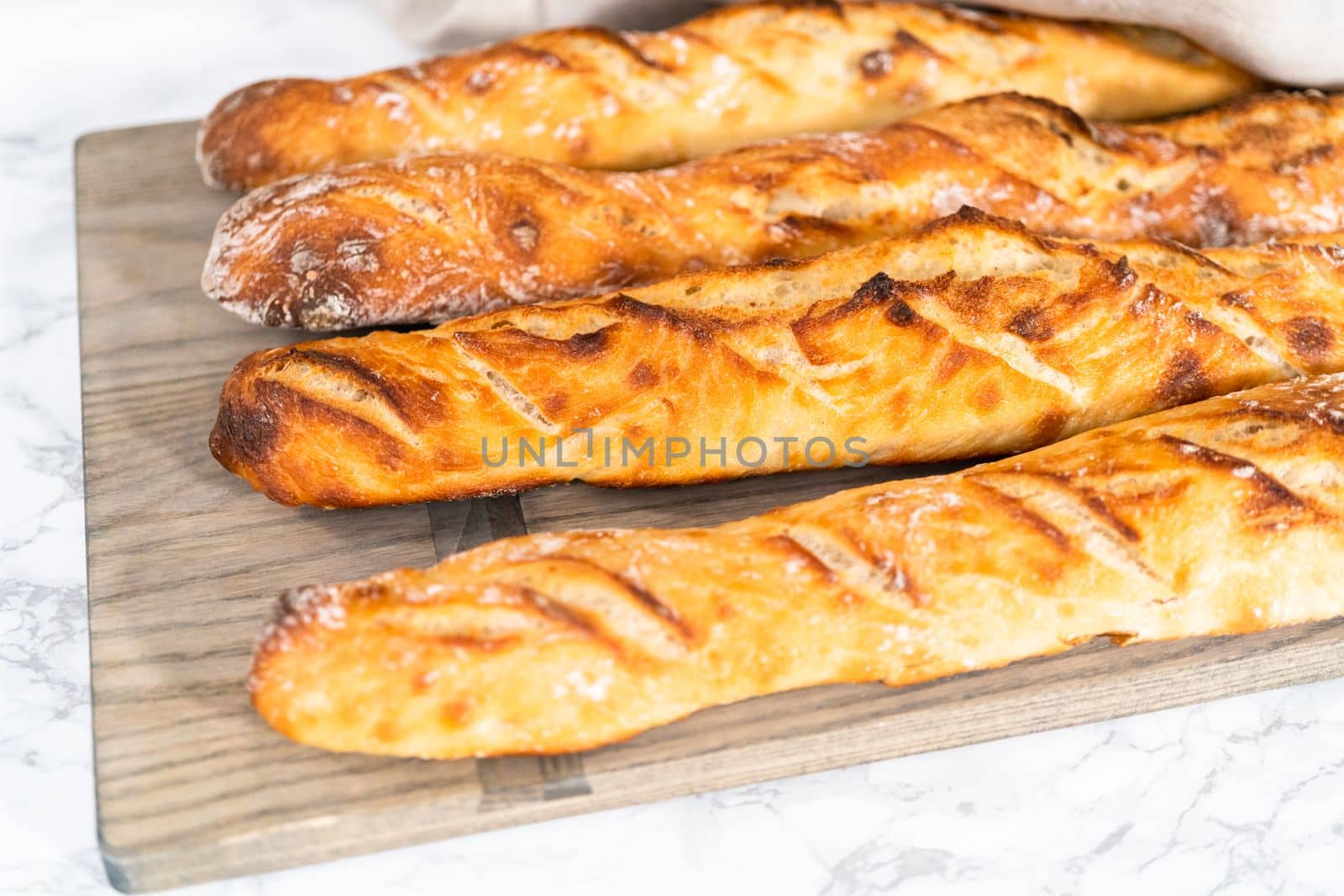 Freshly baked small French baguette bread.