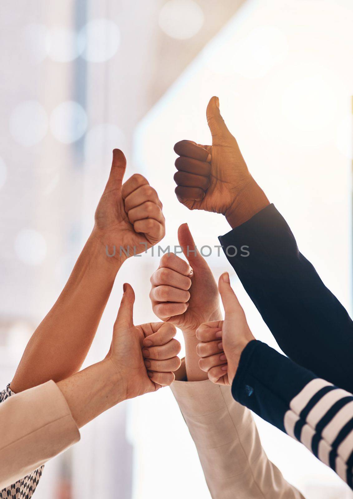 Looks like a unanimous decision. a group of unrecognizable businesspeople giving thumbs up in an office