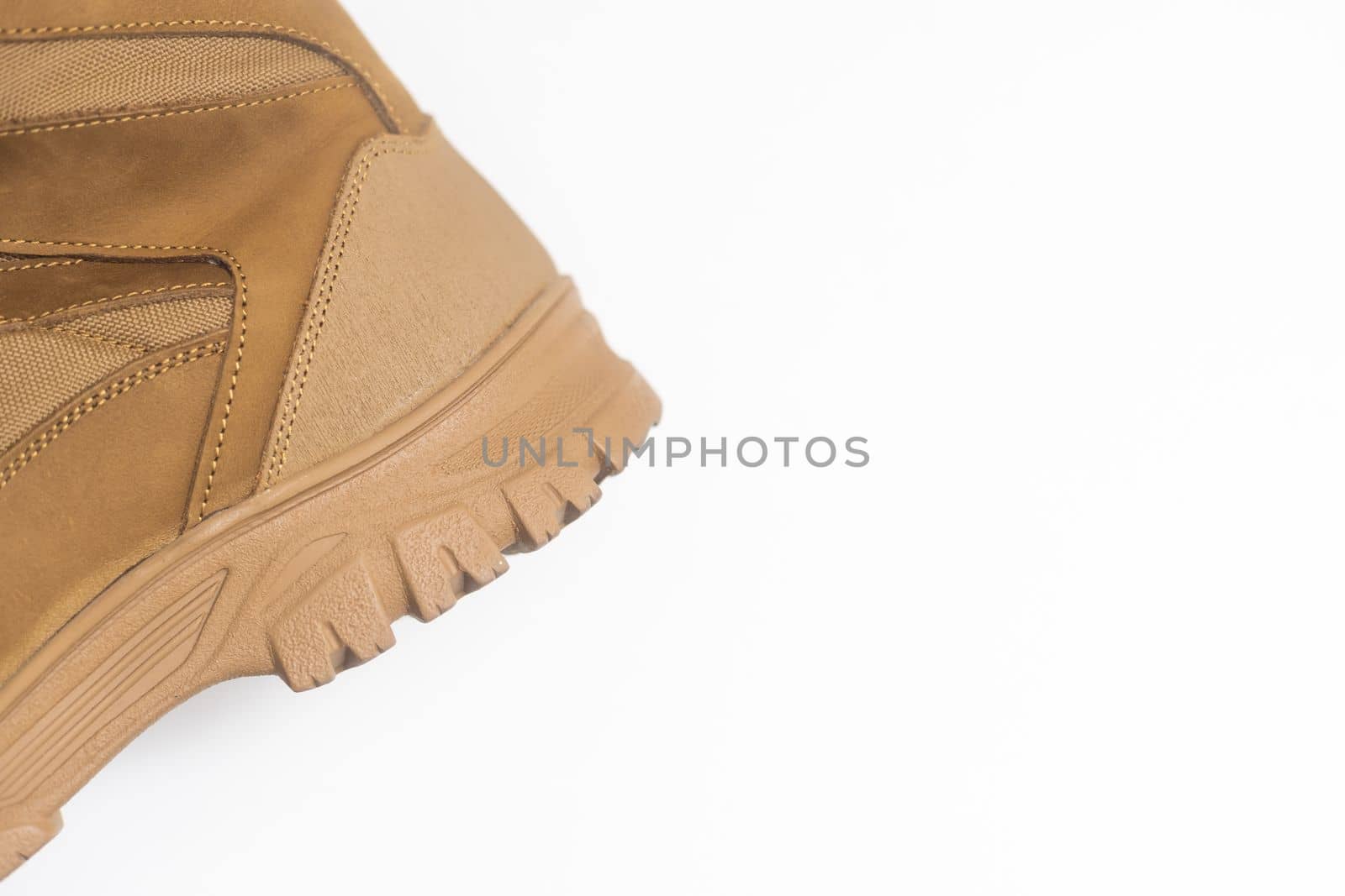boots isolated on white. Steel cap leather boots isolated on white. combat men boot, Military boots at Through use. With clipping path by Andelov13