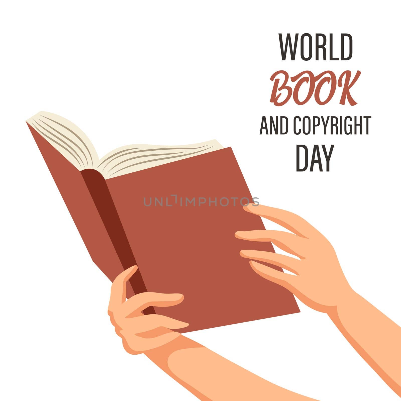 World Book and Copyright Day. Hands with a book. Banner, poster, illustration