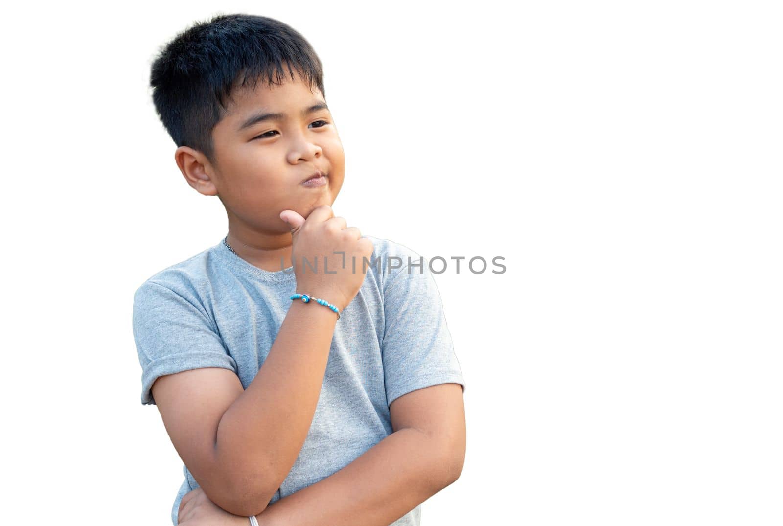 Portrait of smiling boy isolated on white background by Unimages2527