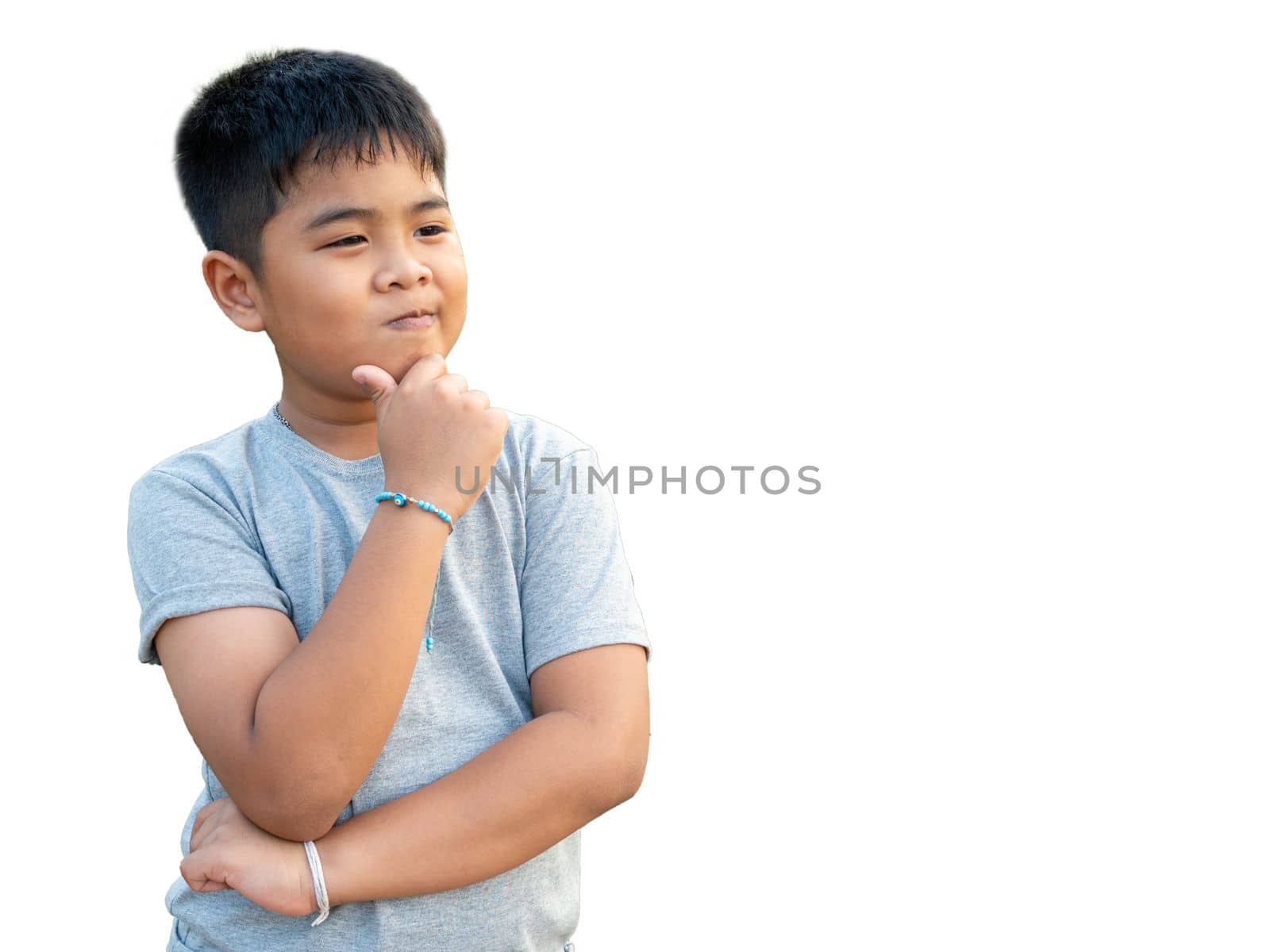 Portrait of smiling boy isolated on white background by Unimages2527