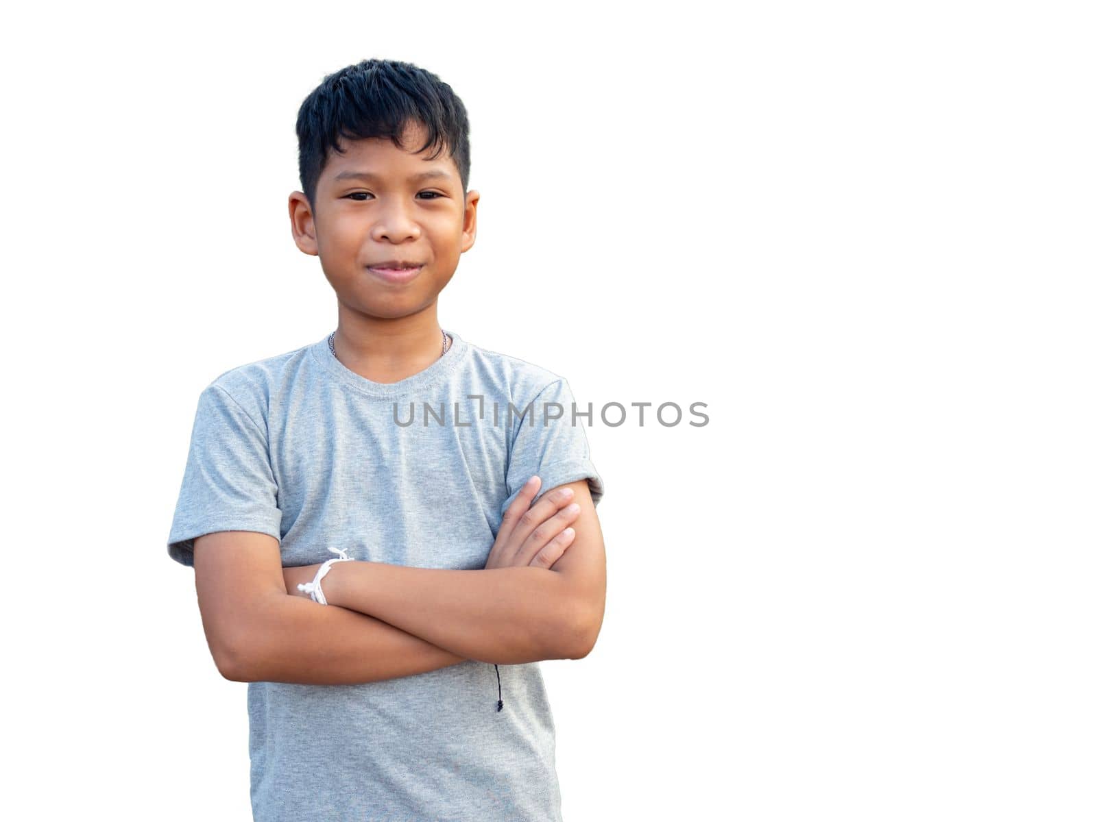 Portrait of smiling boy isolated on white background