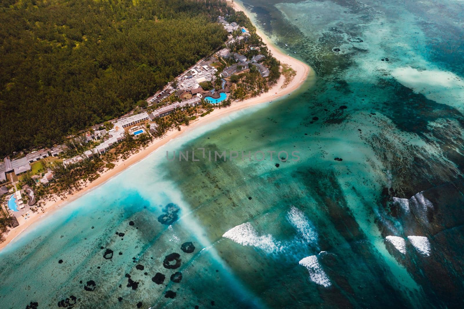 A bird's-eye view of Le Morne Brabant, a UNESCO world heritage site.Coral reef of the island of Mauritius by Lobachad