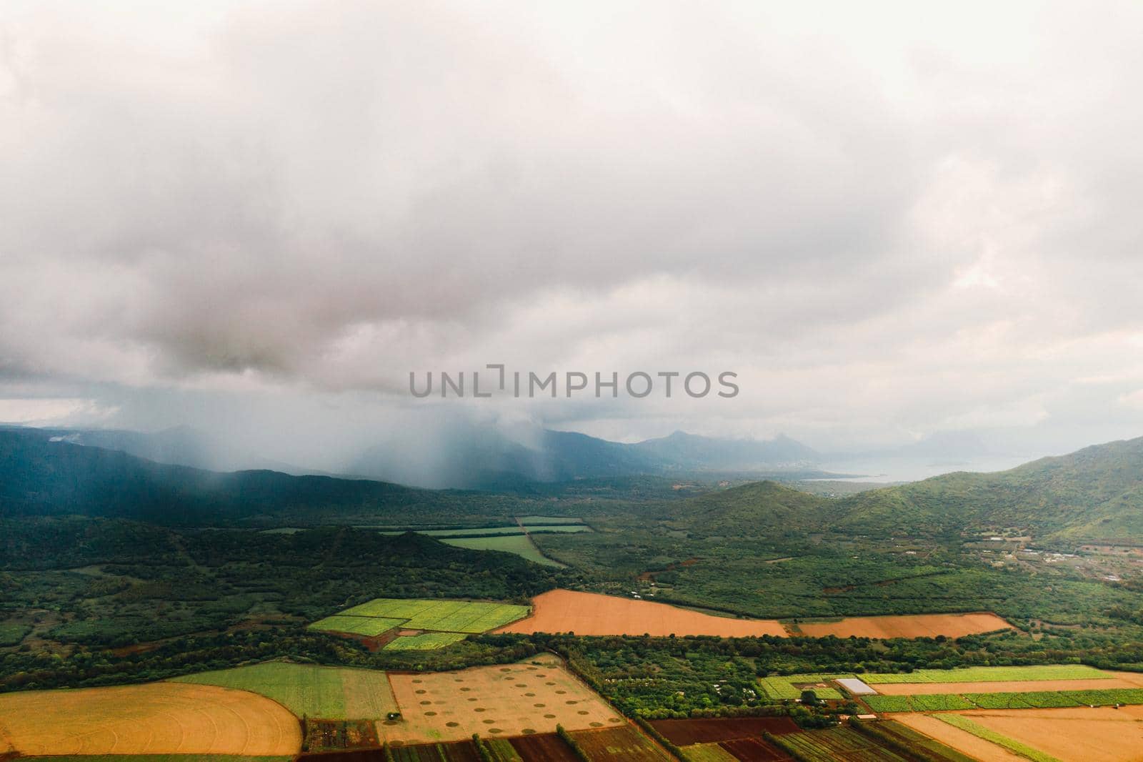 Aerial photography of agricultural fields located on the island of Mauritius.Mauritius by Lobachad