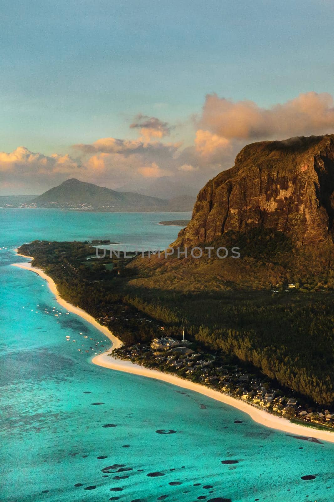 Amazing view of Le Morne Brabant at sunset. Mauritius island by Lobachad