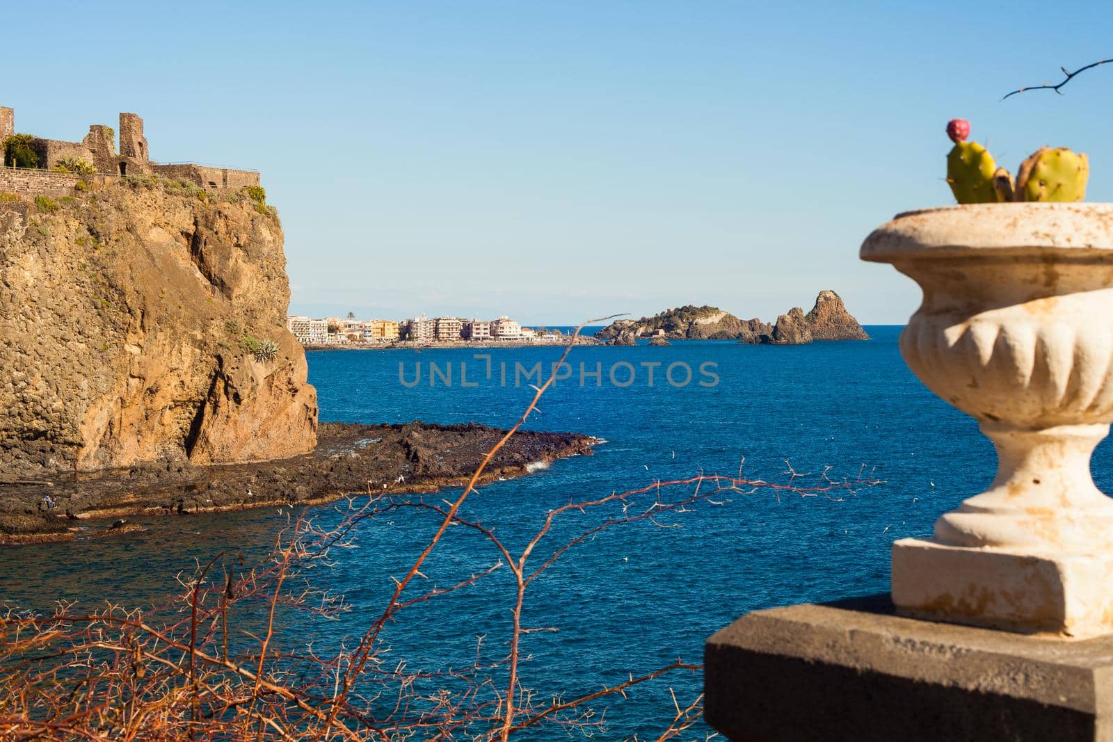 View of the norman castle of Acicastello, Italy