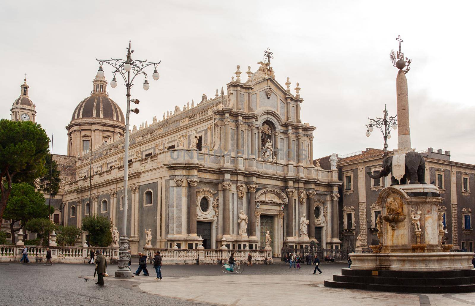 View of Catania cathedral and Elefant fountain