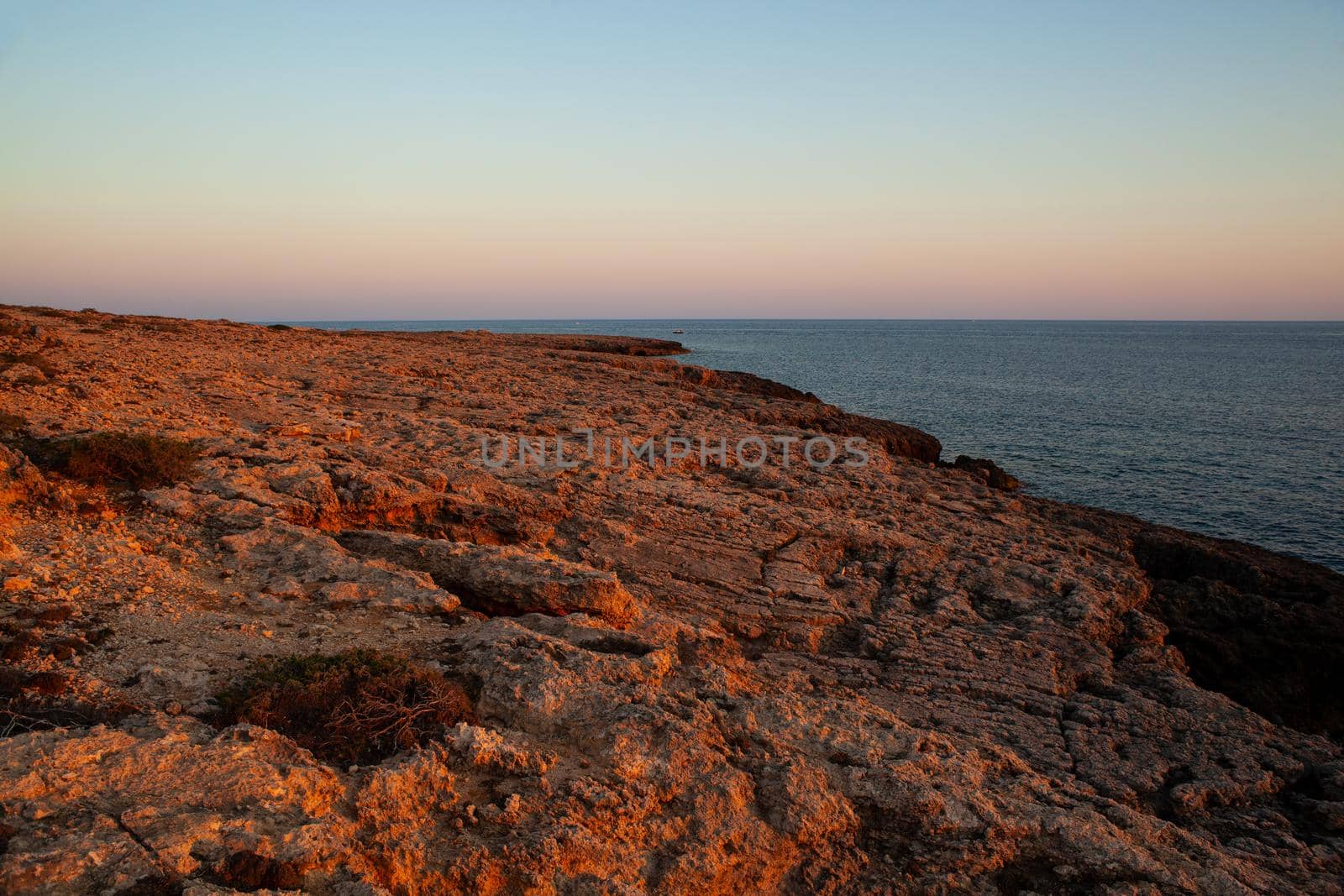 View of rock coast called Cala Greca, Lampedusa