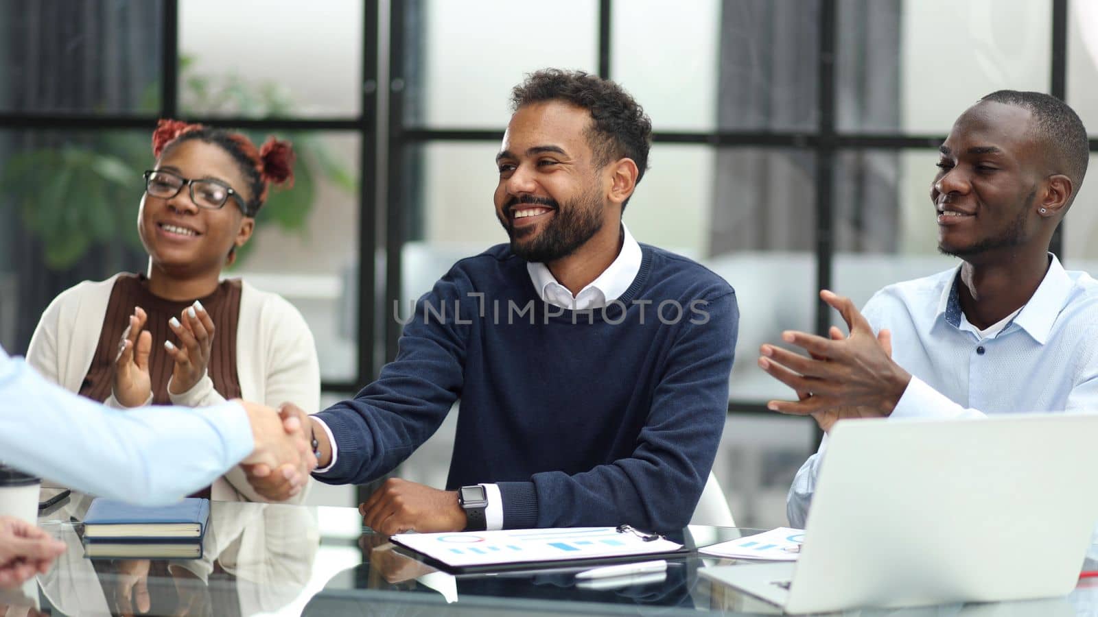 African american business team talking about strategy