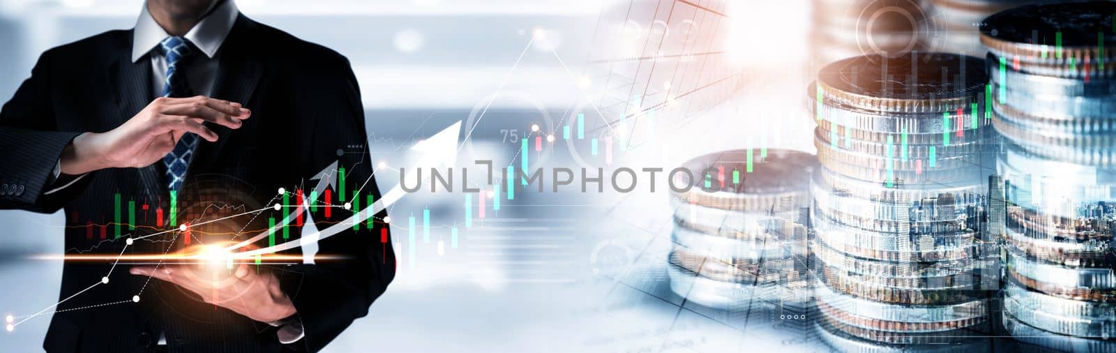 Businessman working with digital finance business graph of perceptive technology by biancoblue