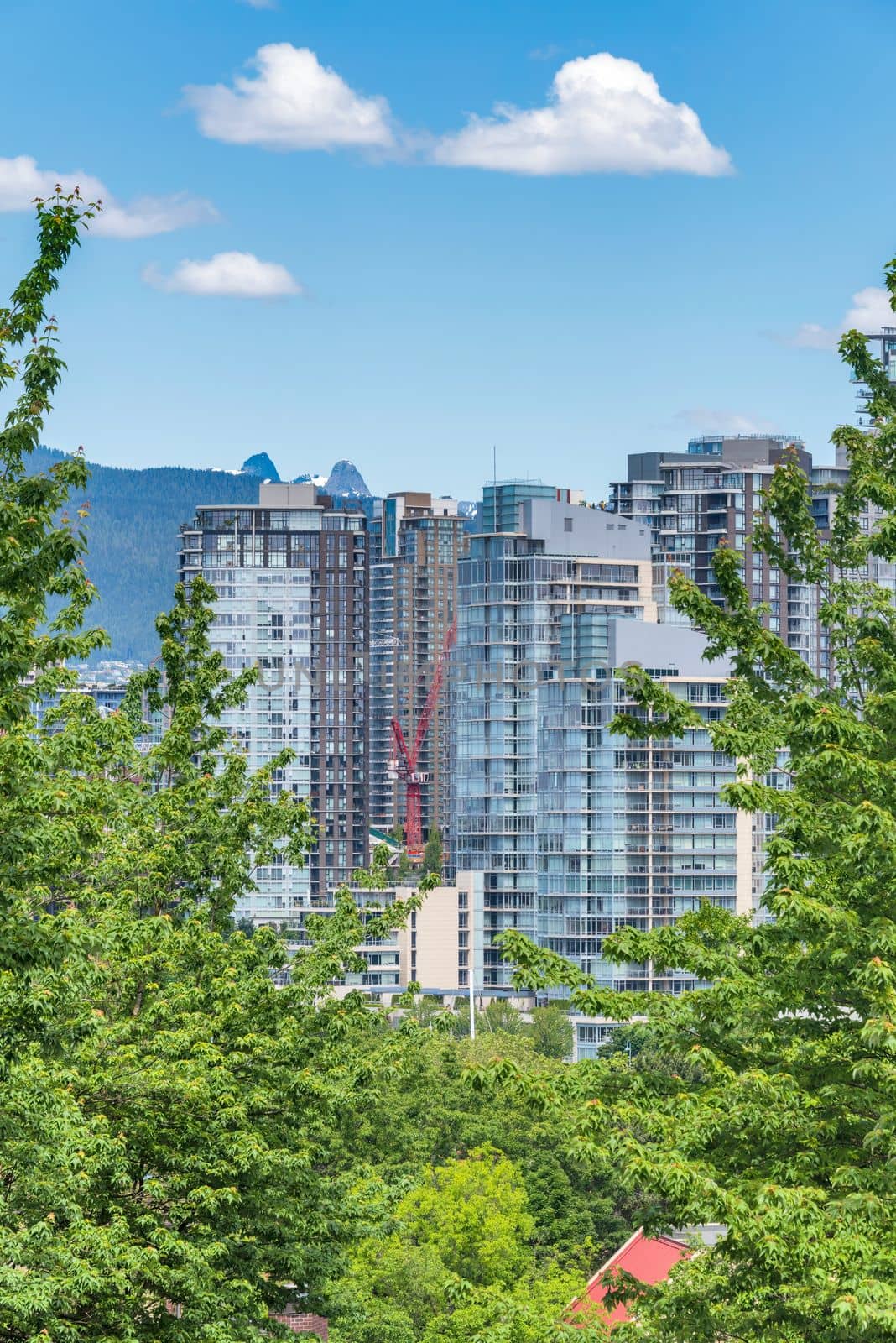 View at Vancouver downtown from West 7th avenue. Cityscape of Vancouver downtown