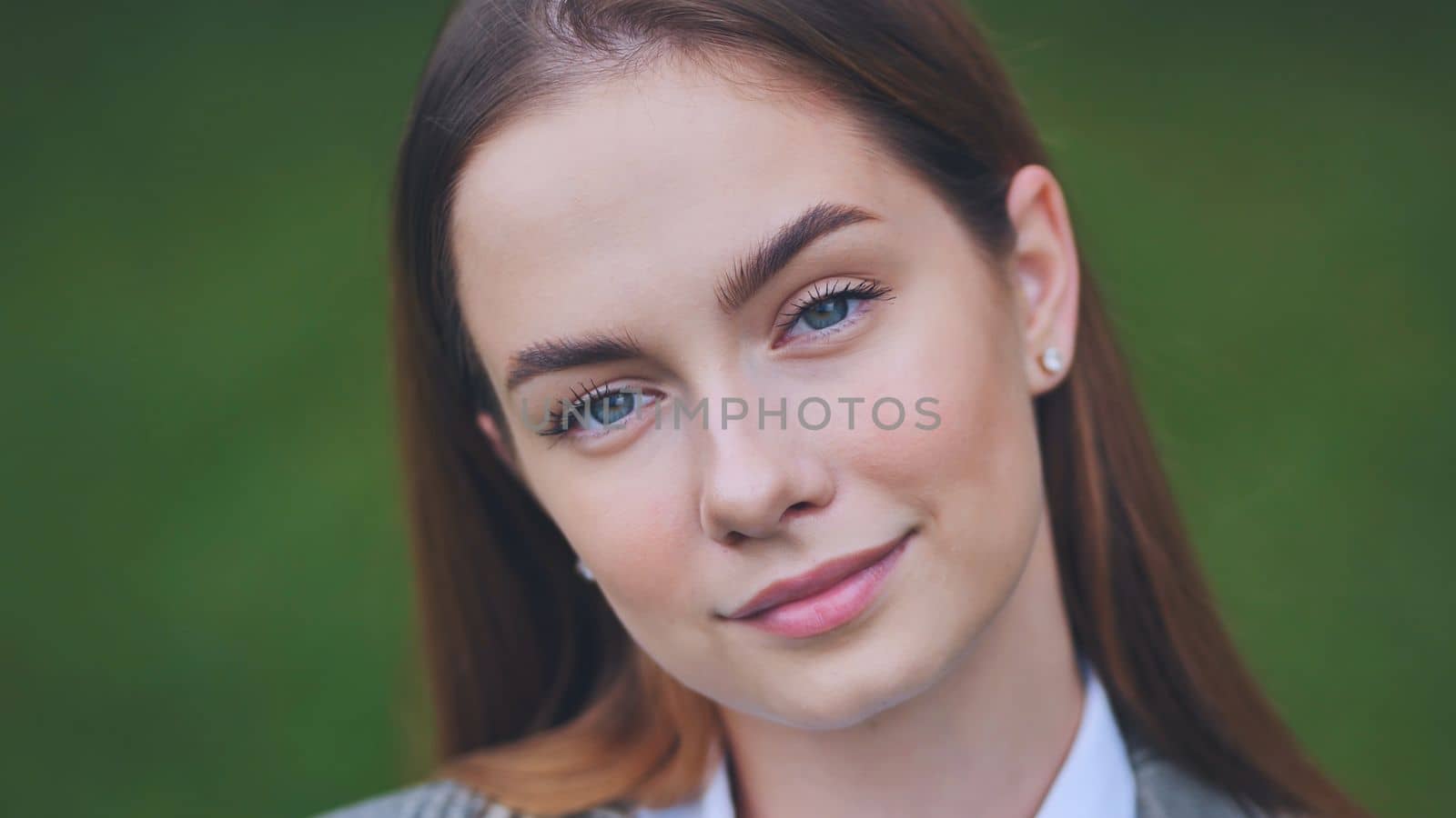 Portrait of an 18-year-old girl. Close-up of her face