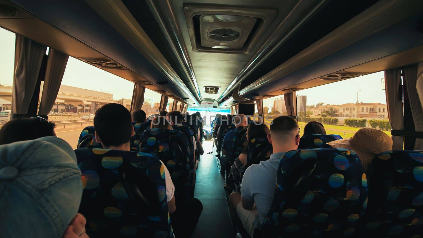 Tourist bus with tourists in Dubai. UAE