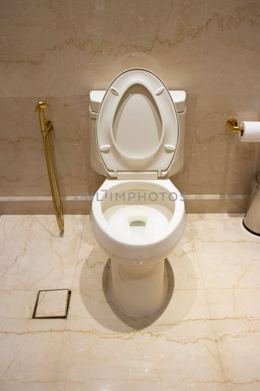 White toilet in the bathroom of an expensive house. by DovidPro