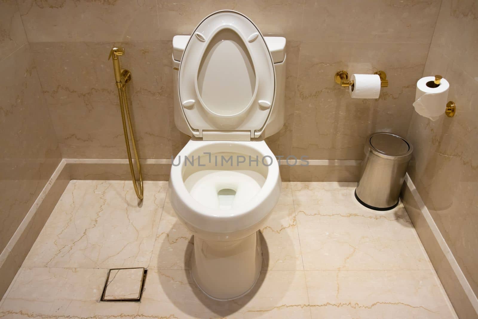 White toilet in the bathroom of an expensive house