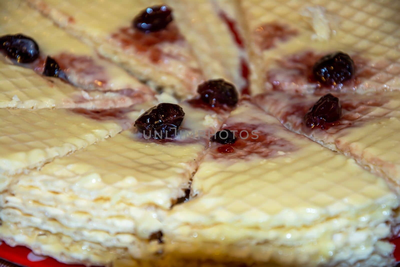 waffle cake, with condensed milk and butter. Homemade cake.